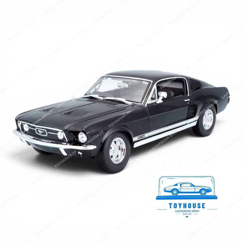 فورد موستانگ ۱۹۶۷ جی‌تی‌ای فست بک GTA Fastback مایستو رنگ مشکی مقیاس ۱:۱۸ با نوار سفید زیر در