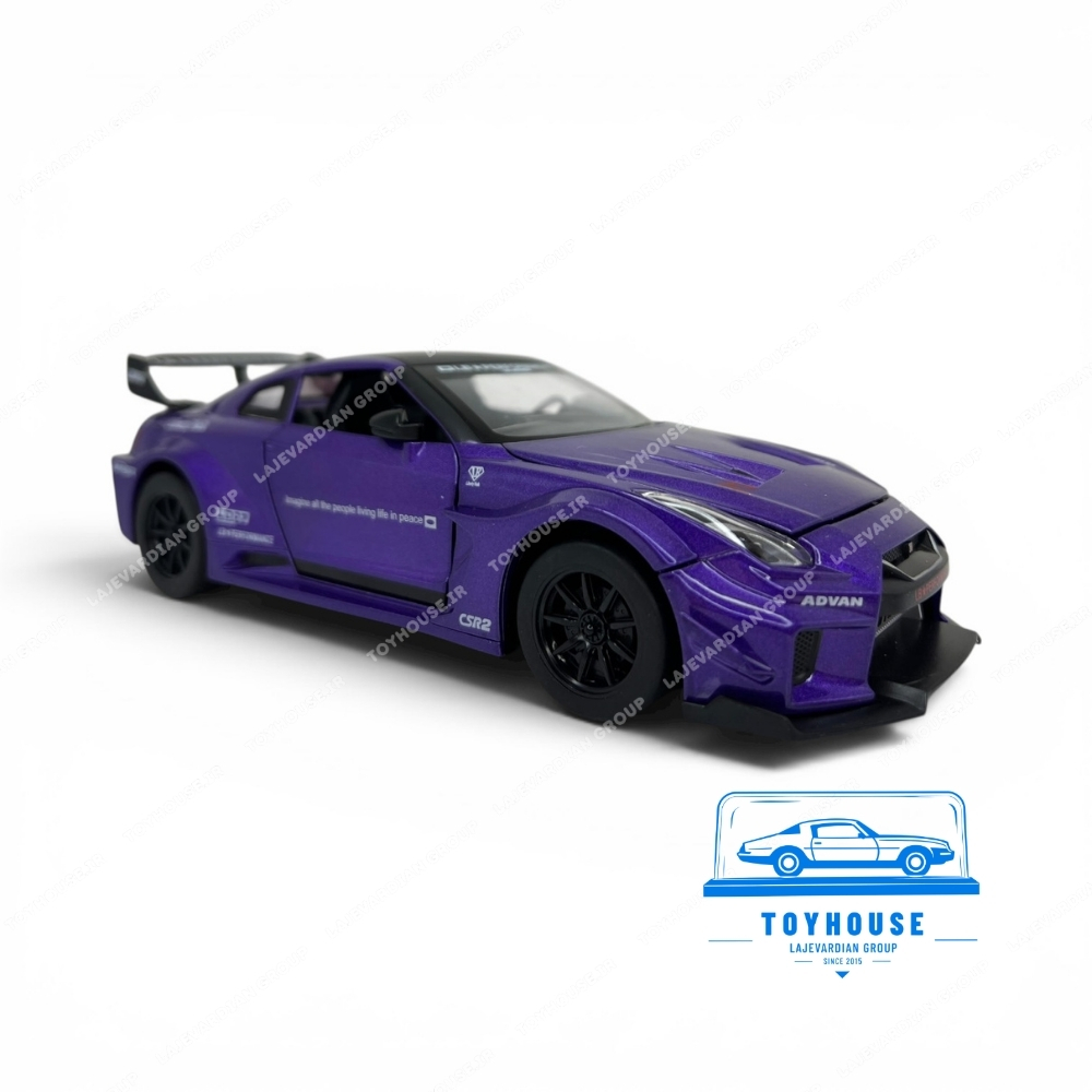 ماکت ماشین ژاپنی نیسان GT-R لیبرتی واک بنفش با چراغ و قطعات بازشو