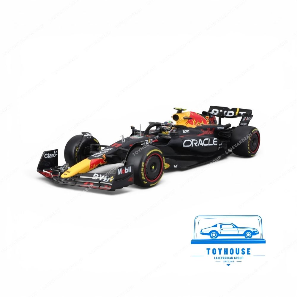 ماکت فلزی ردبول RB19 فرمول یک 2023 بوراگو مقیاس 1:18، خودروی مسابقه‌ای تیم Oracle Red Bull Racing با طراحی مکس ورشتاپن شماره 1، رنگ سرمه‌ای مات با لوگوهای اسپانسر، جزئیات دقیق بدنه و کابین، مناسب کلکسیون و علاقه‌مندان مسابقات فرمول یک