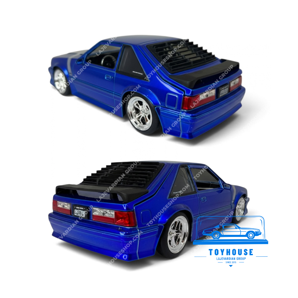 نمای عقب ماکت Ford Mustang GT 1989 آبی Jada Toys سری Big Time Muscle مقیاس 1:24
