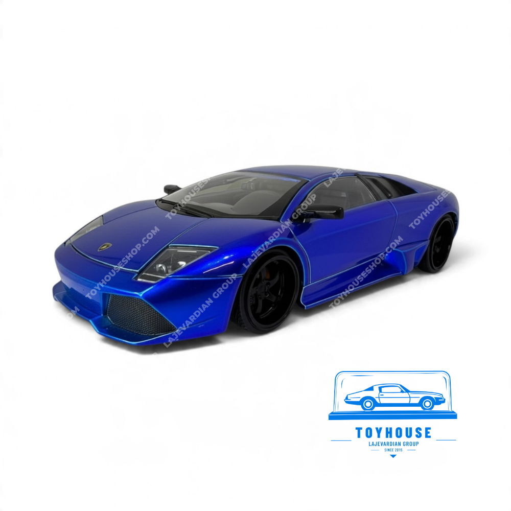 ماکت لامبورگینی مورسیهلاگو LP640 آبی متالیک برند جادا سری Hyper-Spec مقیاس 1:24 با رینگ مشکی، چراغهای زاویهدار و طراحی سوپراسپرت